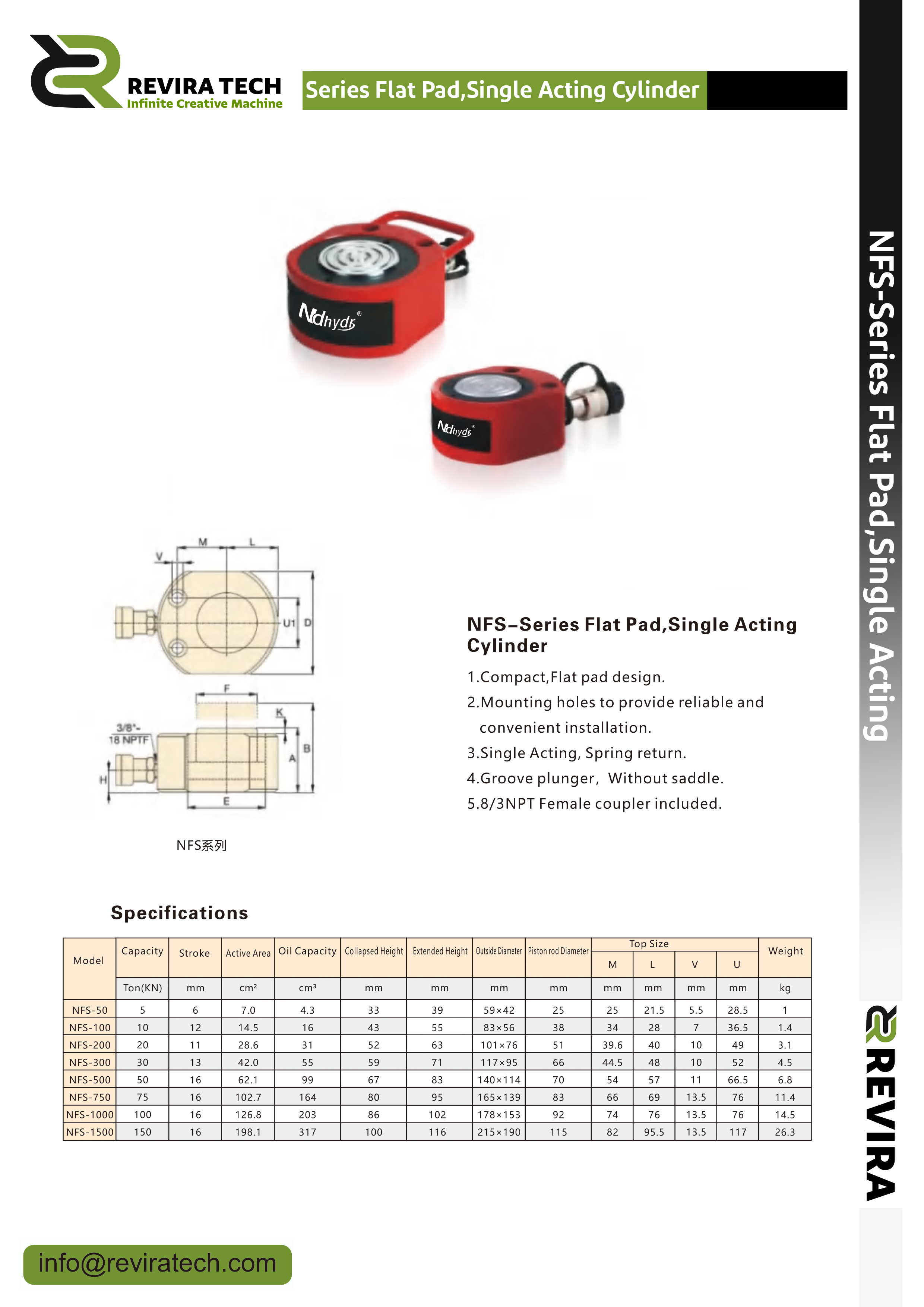 Series flat pad, Single Acting Cylinder