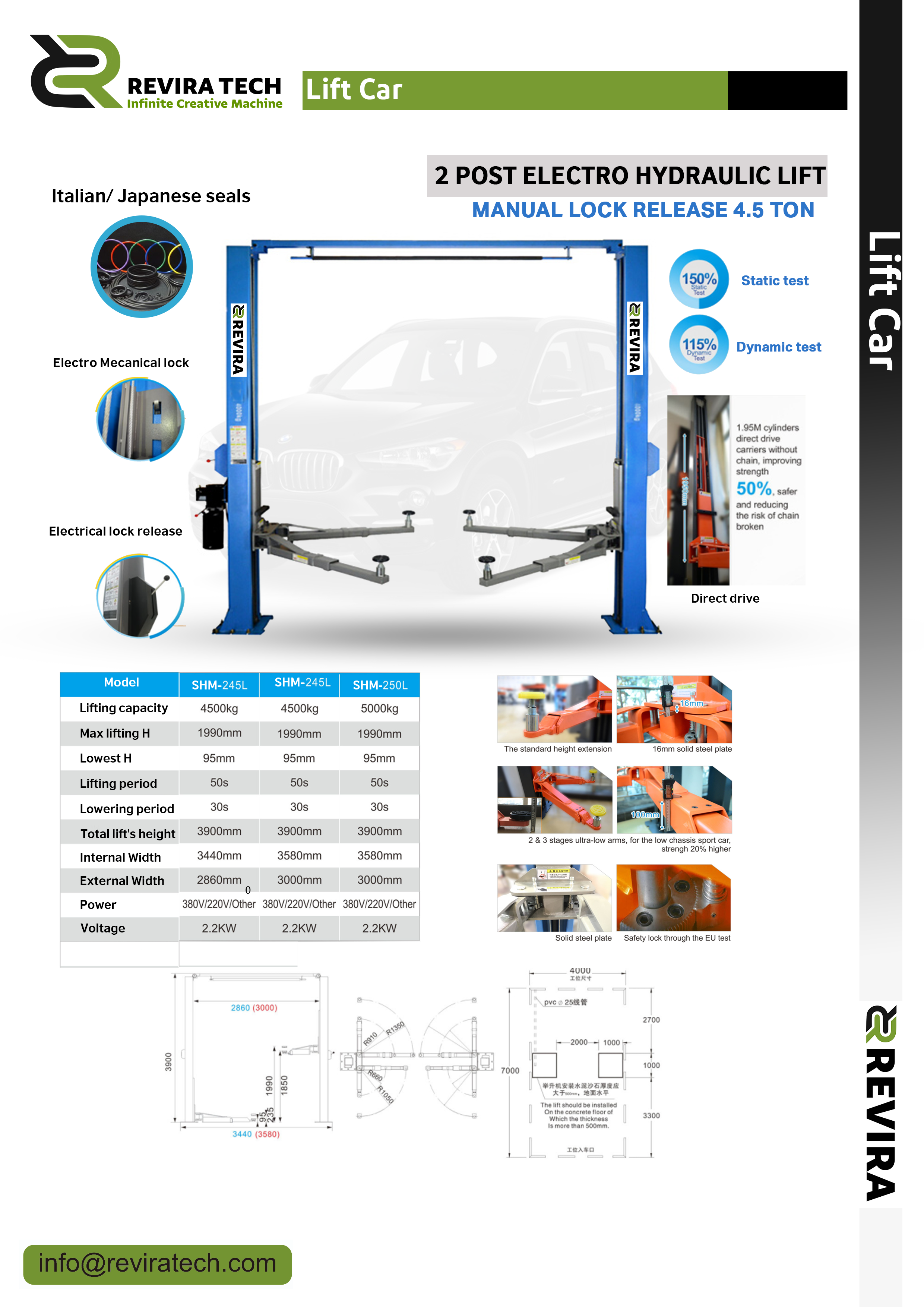 2 Post  Hydraulic Lift 4.5 Ton