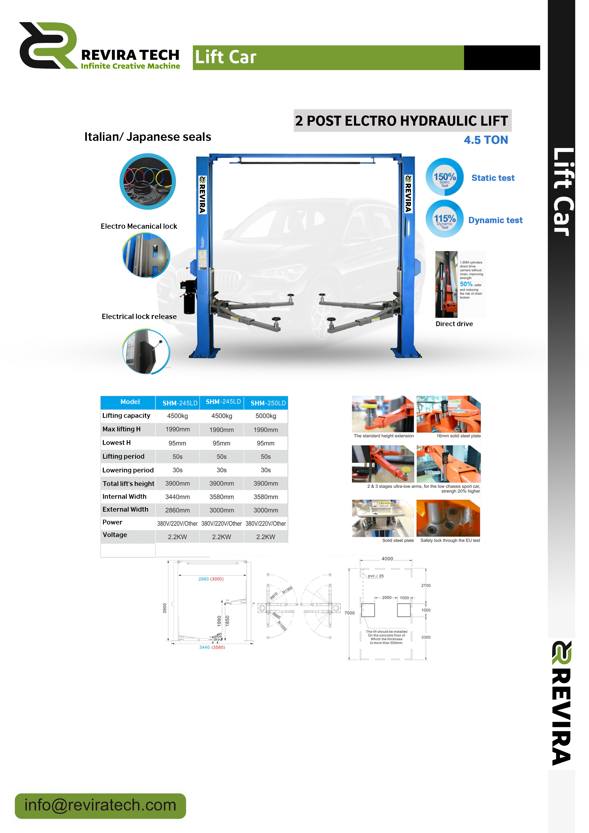 2 Post Electro Hydraulic Lift 4500 Kg
