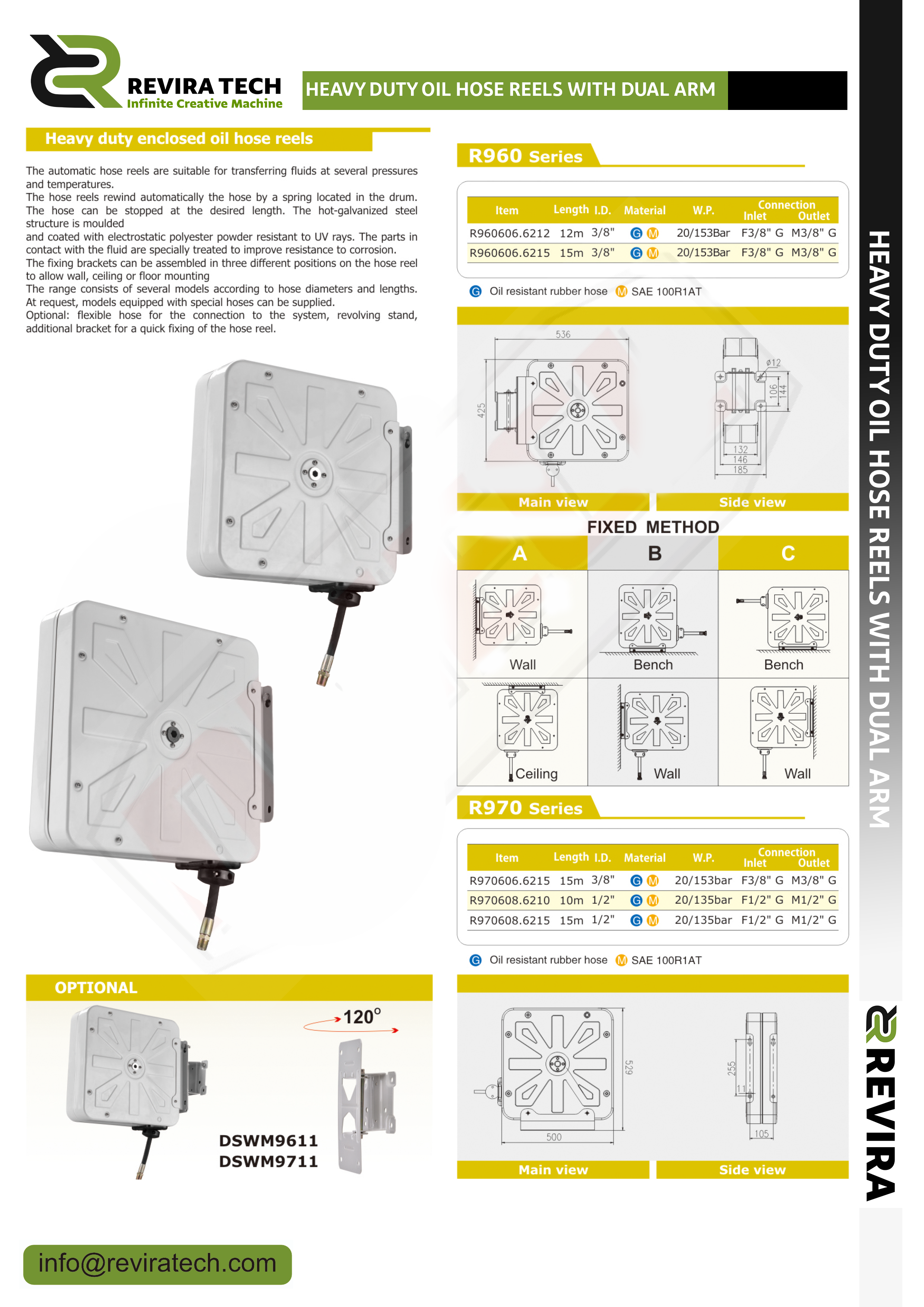 Heavy Duty Oil Hose Reels With Dual Arm.