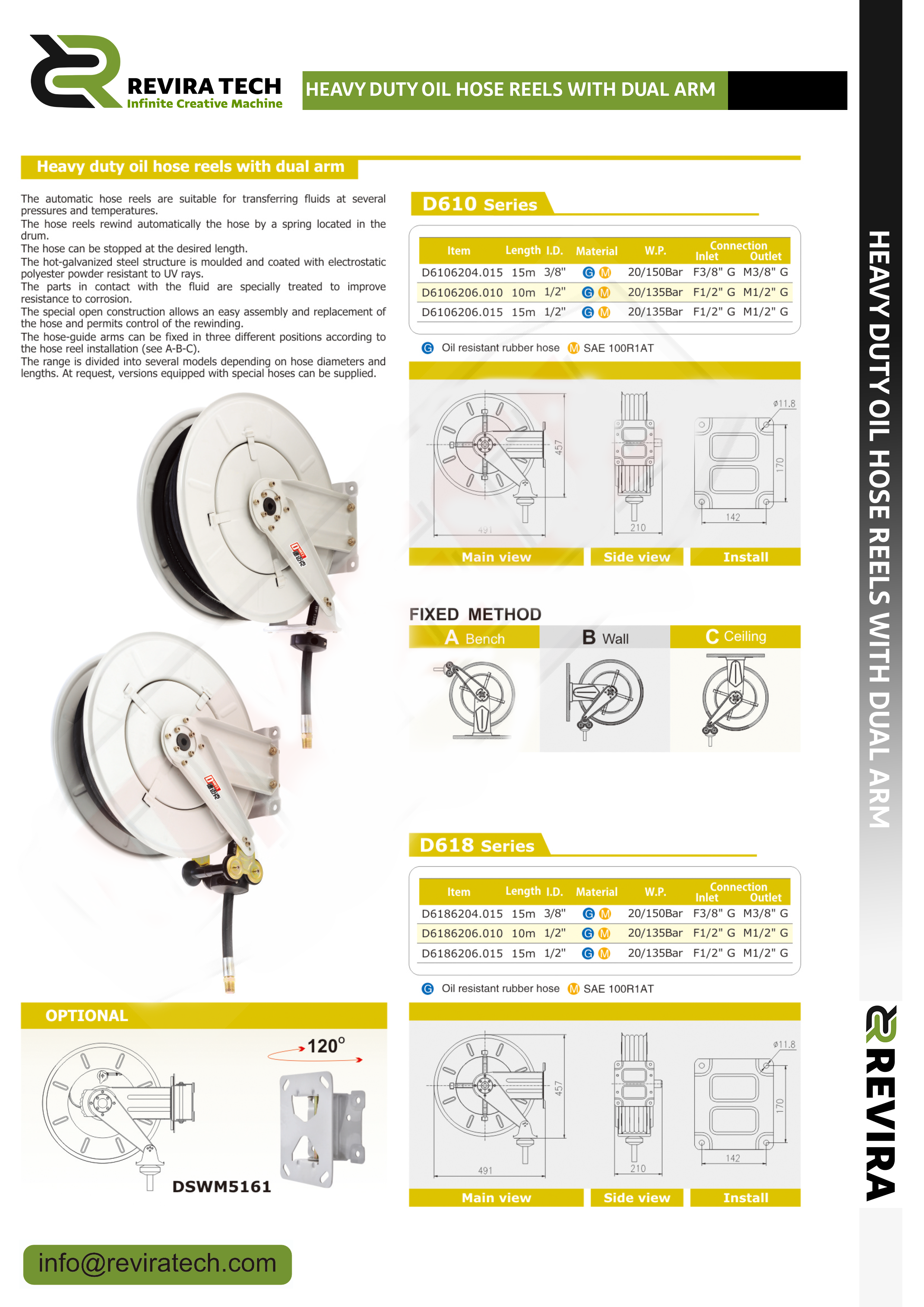 Heavy Duty Oil Hose Reels With Dual Arm